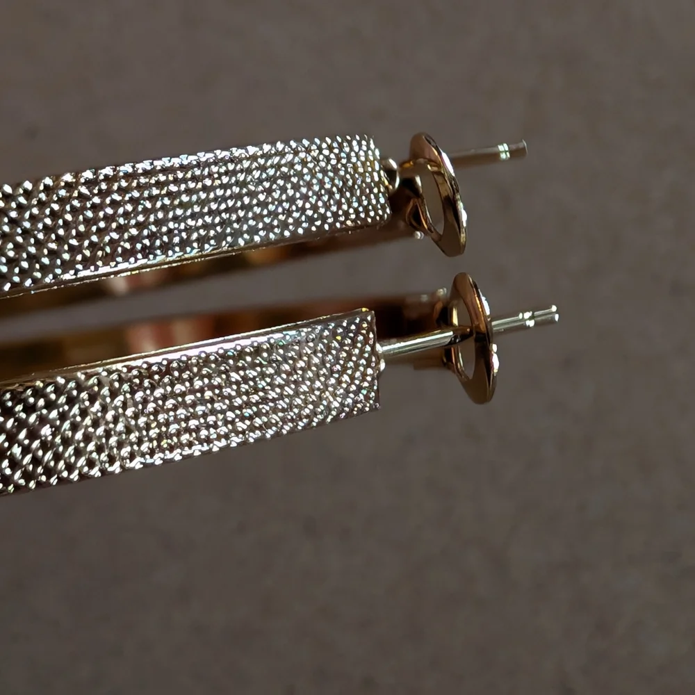 Stainless Steel Elegant Gold-Tone Textured Earrings